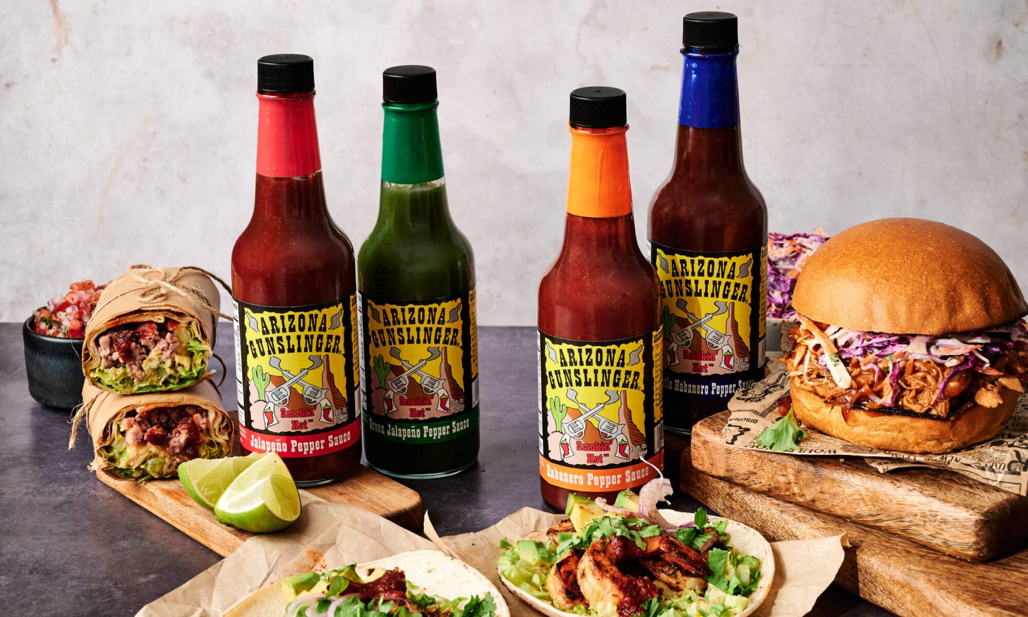 Arizona Gunslinger hot sauces paired with food
